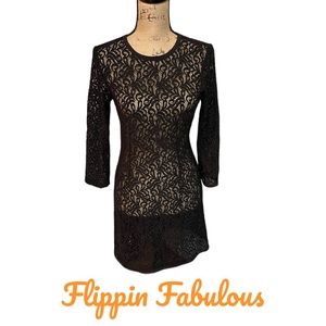 Black Lace 3/4Sleeve Mini Dress Small